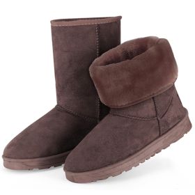 Women Ladies Snow Boots Waterproof Faux Suede Mid-Calf Boots Fur Warm Lining Shoes (Color: Chocolate, size: 6)